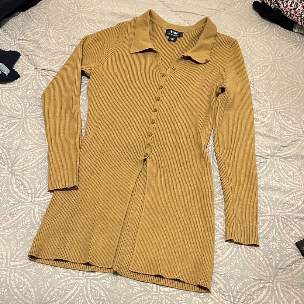 MAEVE Ribbed Button-Up Long Sleeve top